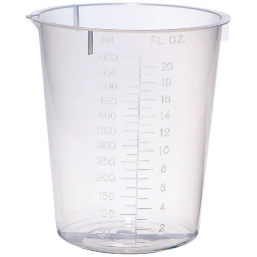 Clear plastic graduated lab beaker